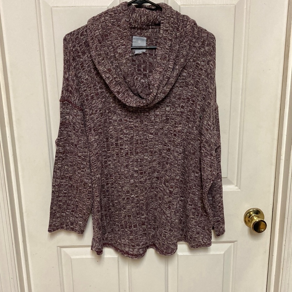 3/$20…bundle and save …
Sunday Burgundy Cowl Neck Sweater